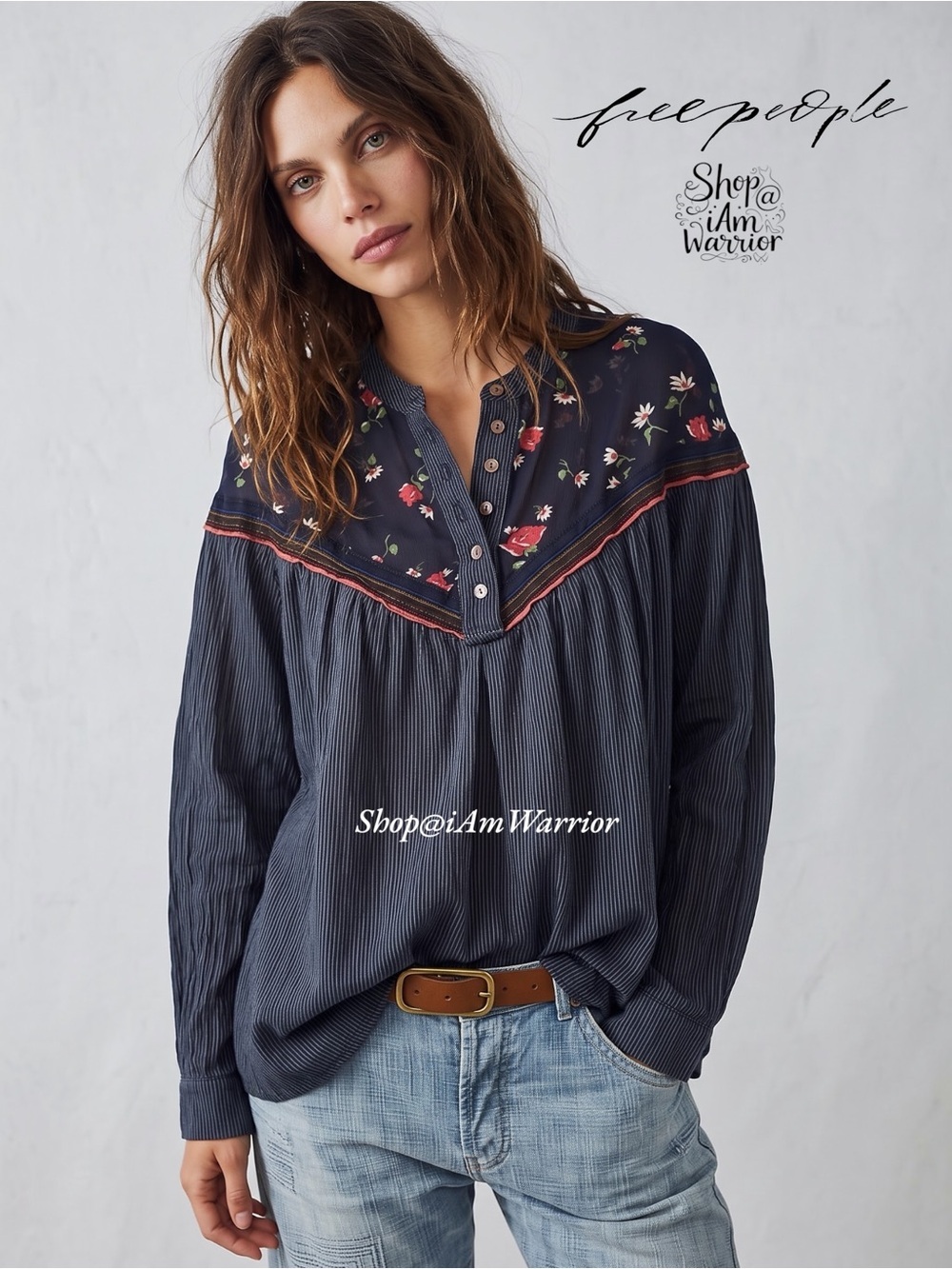 Free People boho floral neck long sleeve top *shop@iamwarrior